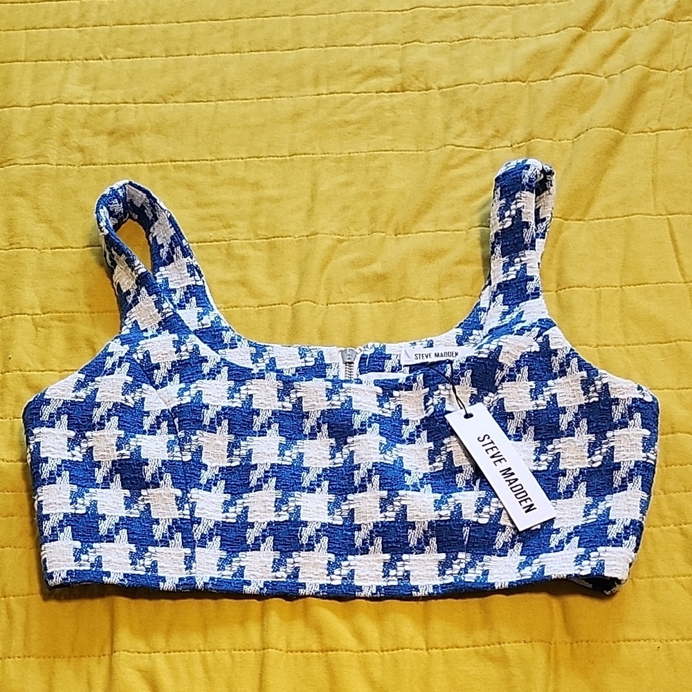 Steve Madden Blue and White Houndstooth Top